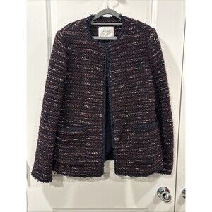 L.K.Bennett London Elaine tweed blazer in a navy and maroon colorway